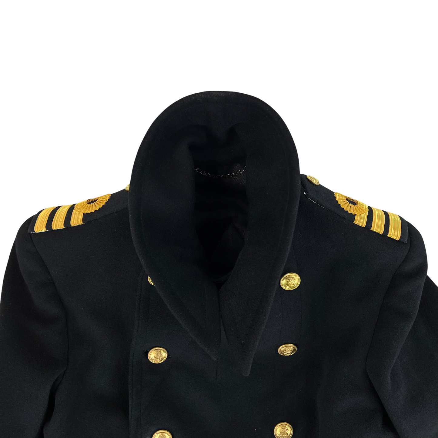 British Royal Navy WW2 40s Black Wool Greatcoat - Medium
