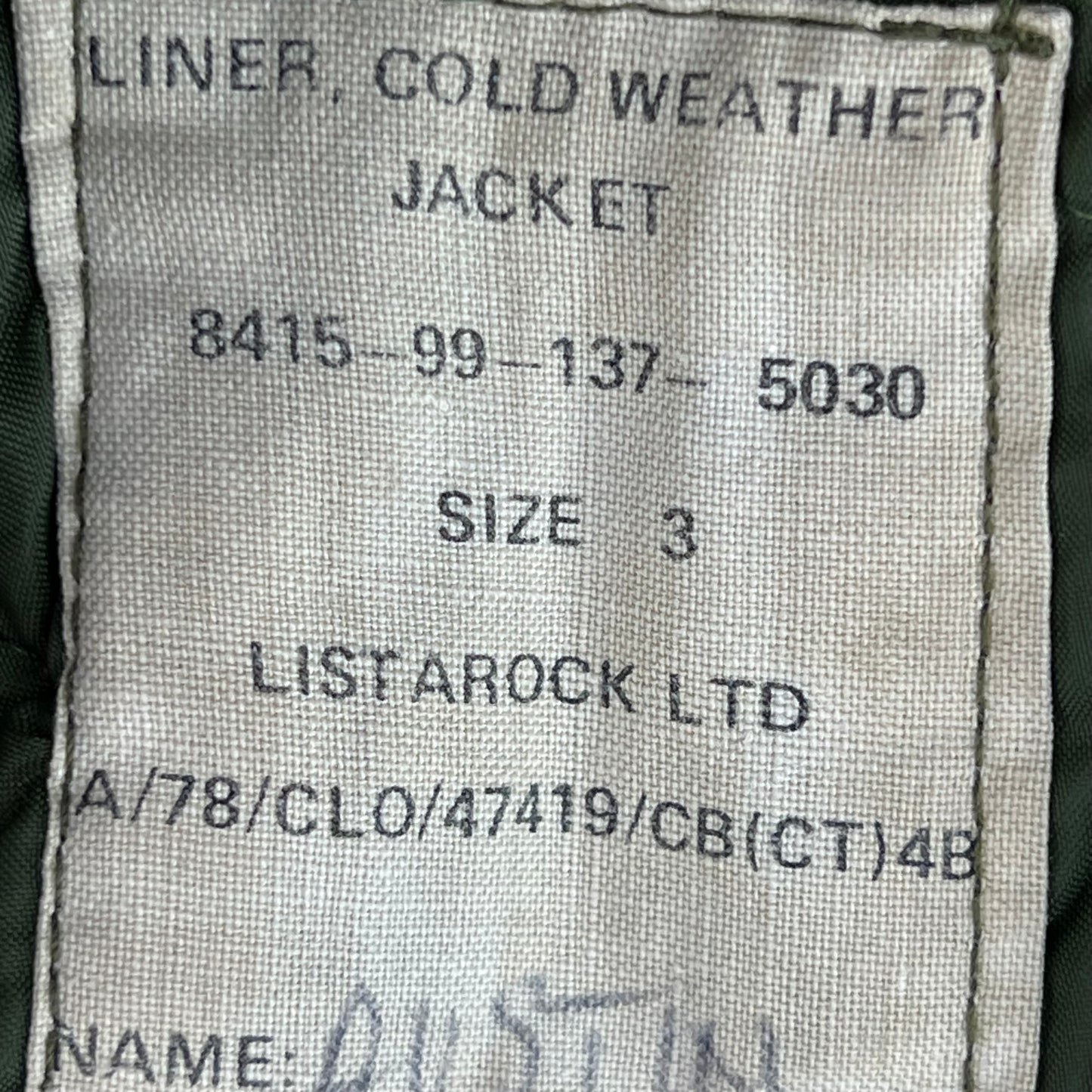 British Army Extreme Cold Weather Smock Jacket Liner - Large SIZE 3