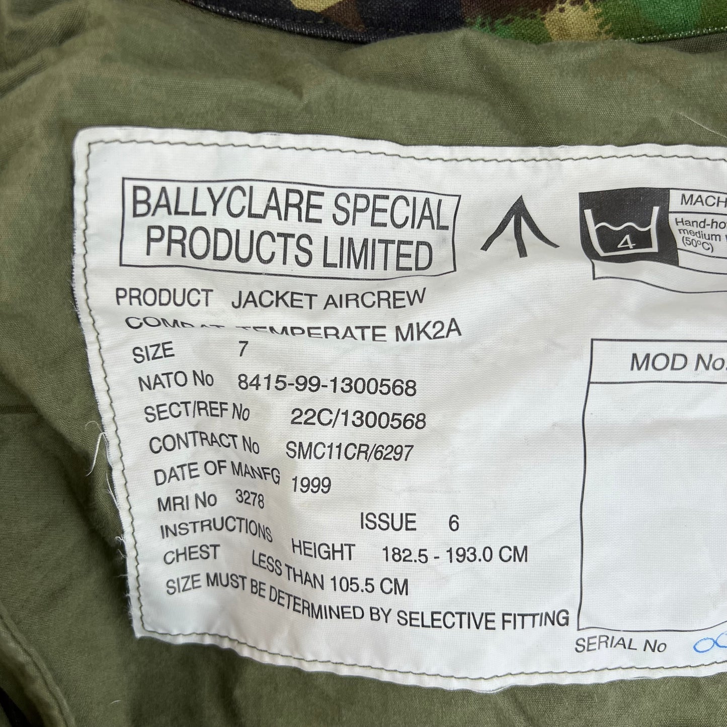 British RAF Aircrew Ballyclare Temperate DPM MK2A Jacket - Medium SIZE 7