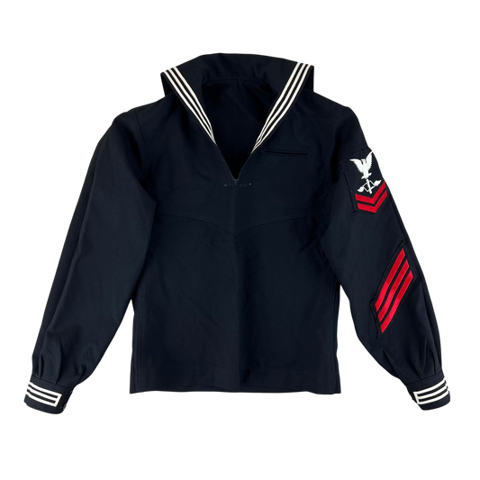 US Navy 80s Sailor's Black Blue Crackerjack Jumper Top - Medium 38R