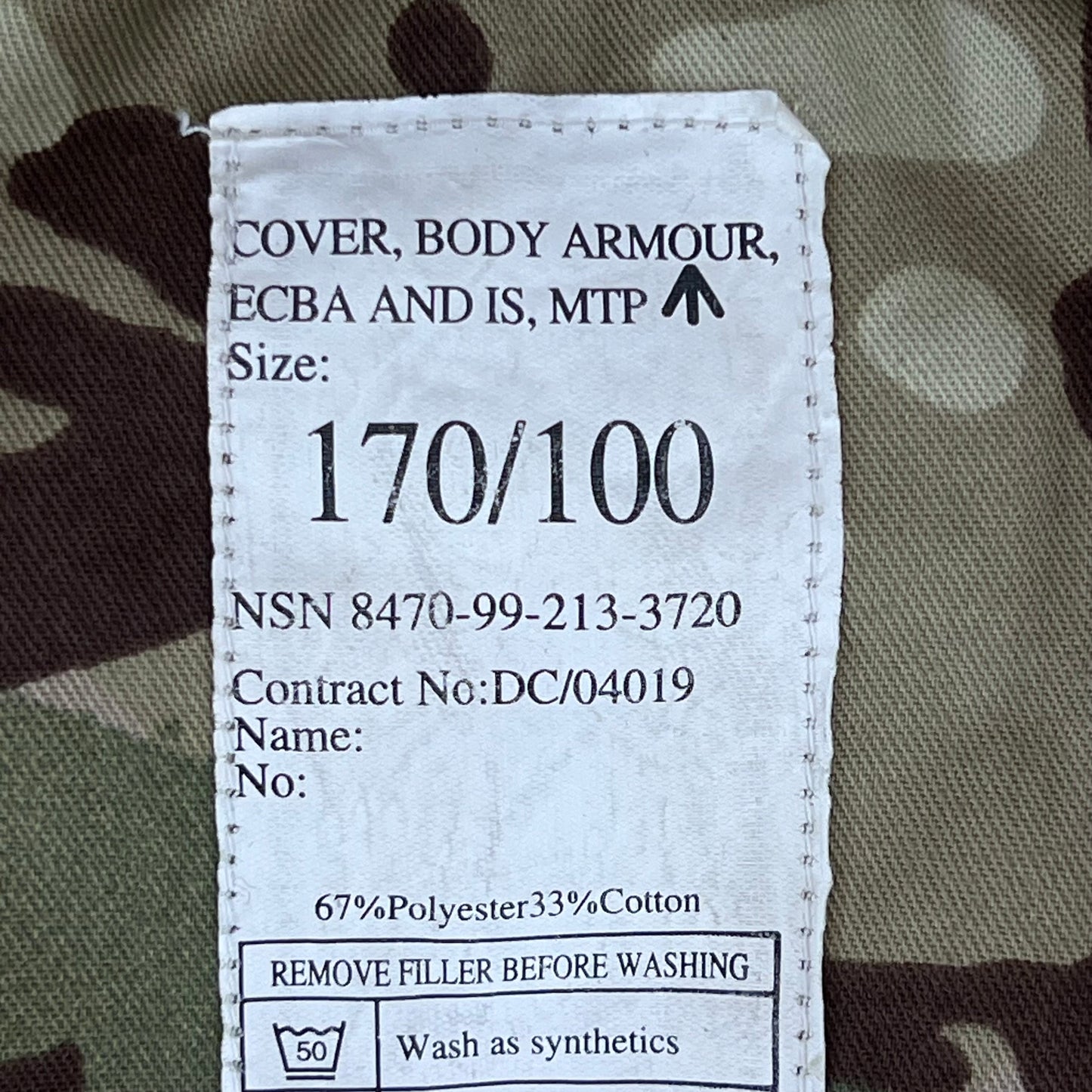 British Army MTP Camouflage Body Armour Cover Vest - 170/100