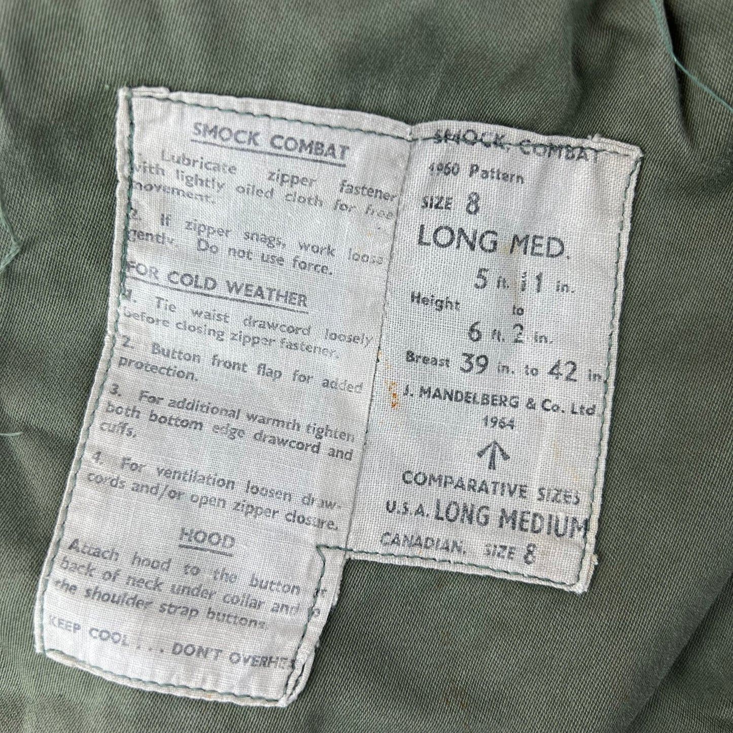 British Army 1960 Pattern Olive Green Combat Smock - Medium SIZE 8