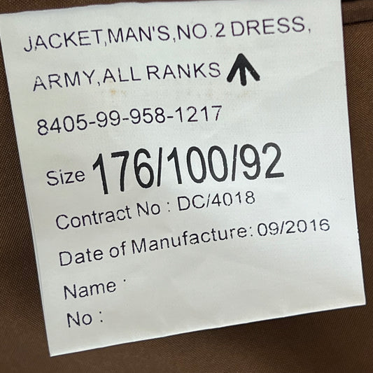 British Army No.2 FAD Dress Jacket - Rifles Regiment - Medium 176/100