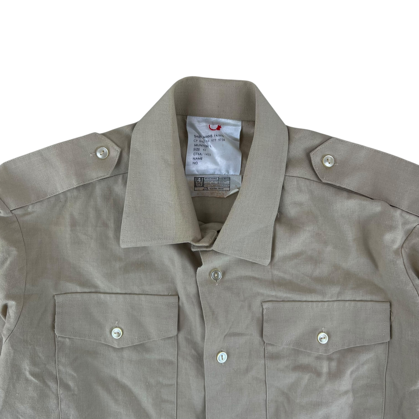 British Army Mens Fawn Shirt Pure Cotton Long Sleeve - Large C42