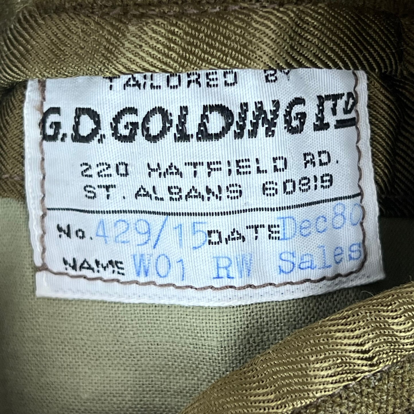 British Army 1980 Pattern No. 2 Olive Green Dress Jacket - Royal Engineers - Medium