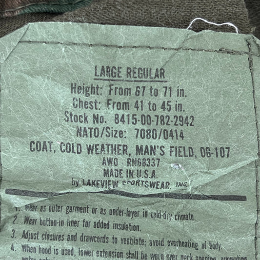 US Army M81 Woodland Camo M65 Cold Weather Field Coat - Large Regular