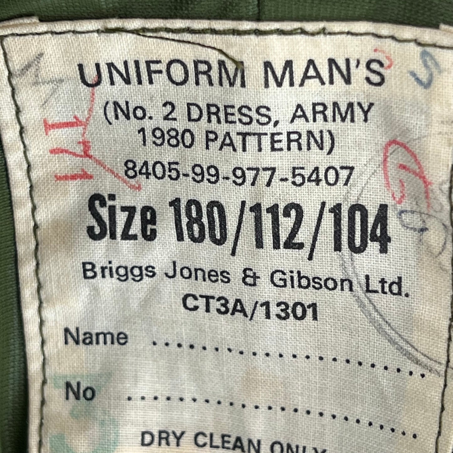 British Army 1980 Pattern No. 2 Olive Green Dress Jacket - RAPC - Large 180/112
