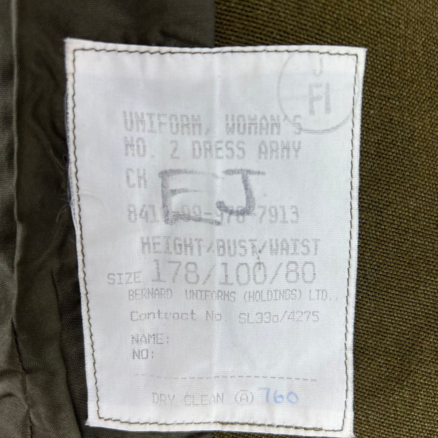 British Army Women's No. 2 Olive Green Dress Jacket - Edinburgh University Officer's Training Corps - Medium 178/100