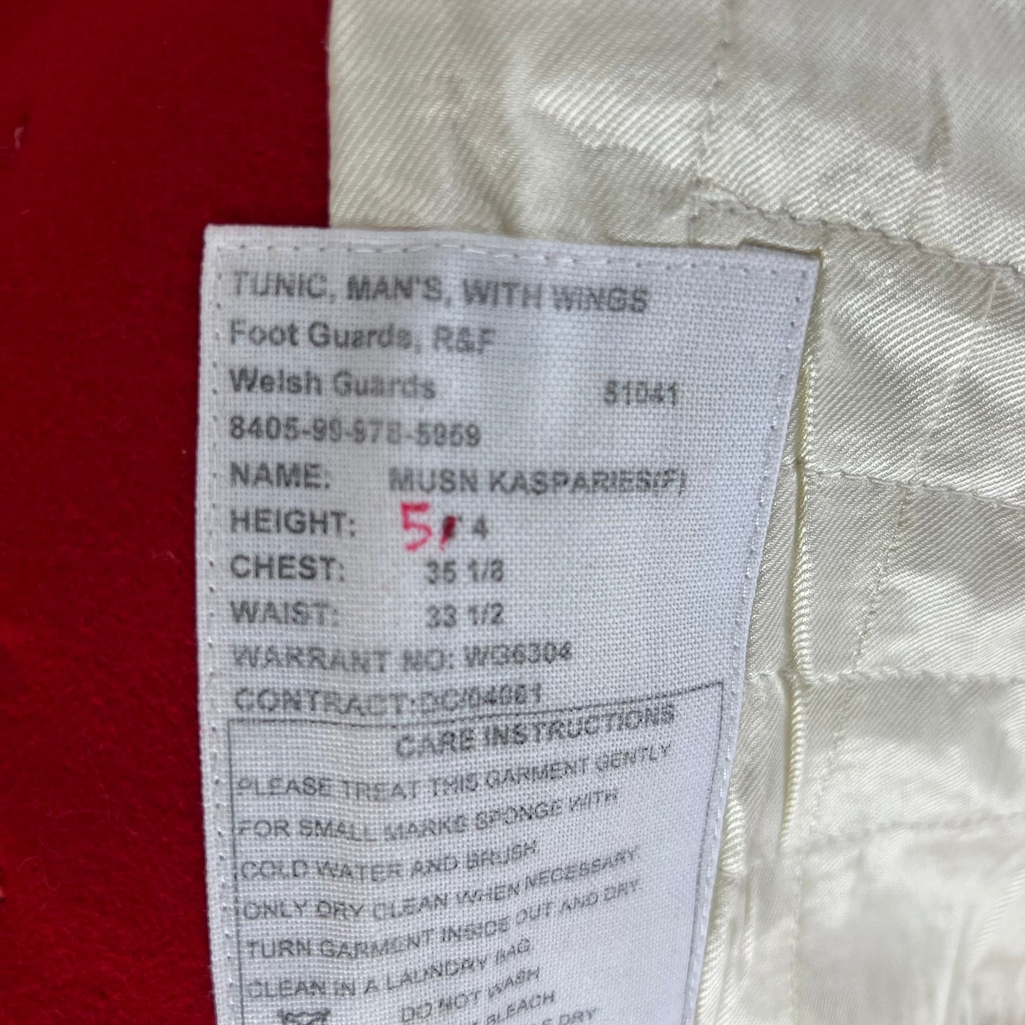 British Army Bandsman's Tunic Jacket w/ Wings - Welsh Guards - Small