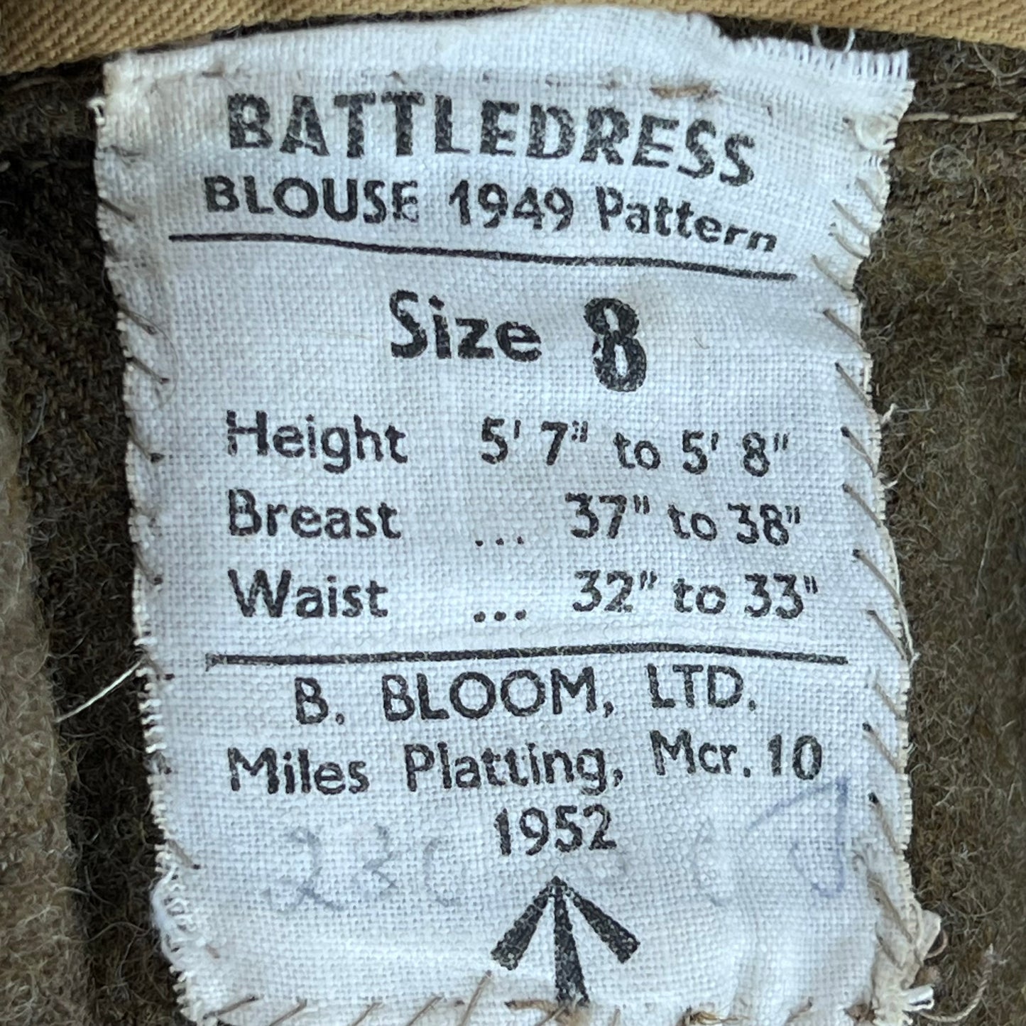 British Army 50s Khaki Ike 1949 Pattern Battle Dress Jacket - Medium SIZE 8