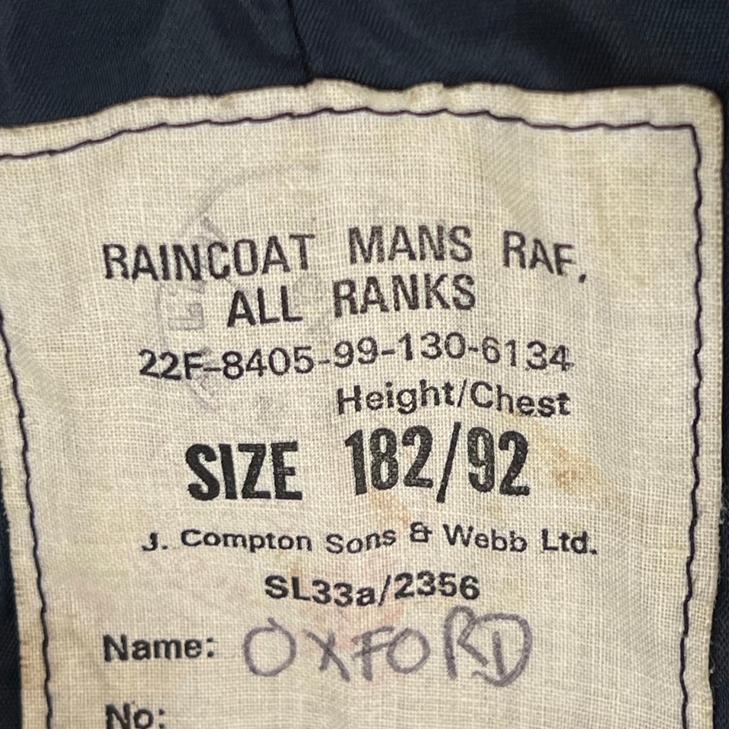 British Royal Air Force Raincoat Trench Coat - Medium 182/92