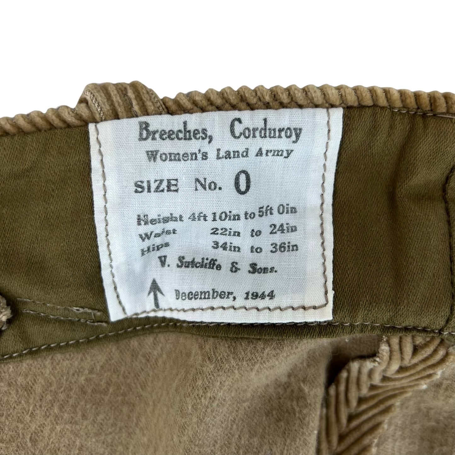 British Army WW2 Women's Land Army Corduroy Breeches - W26 SIZE 0