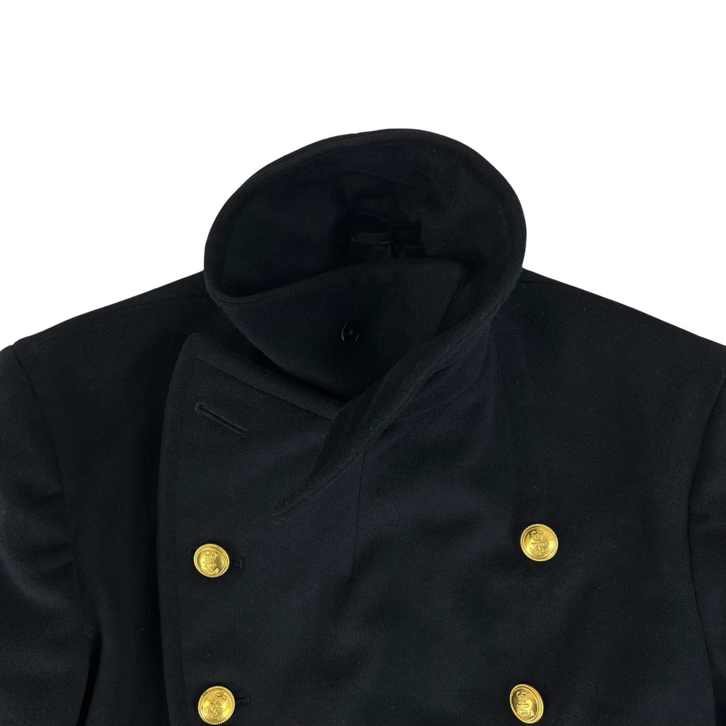 British Royal Navy 60s Black Wool Greatcoat - Small