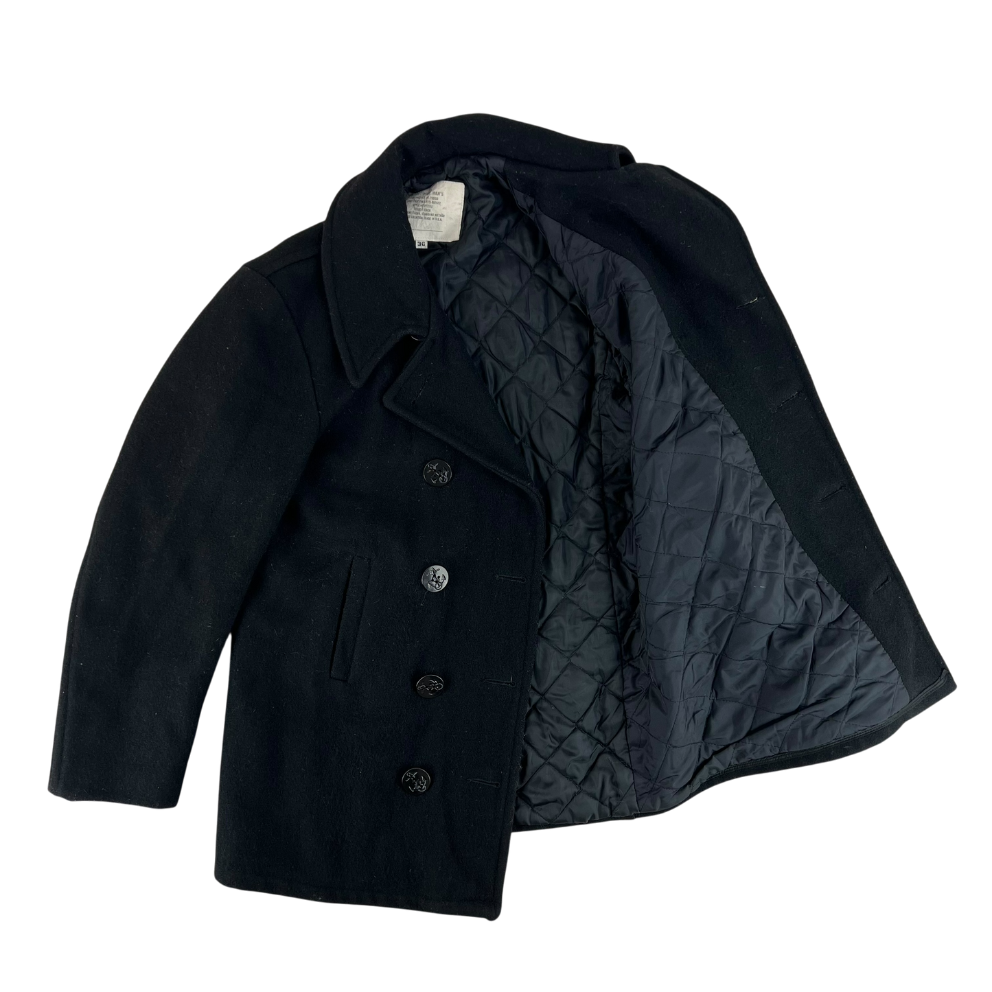 US Navy 70s Black Wool Peacoat - Medium