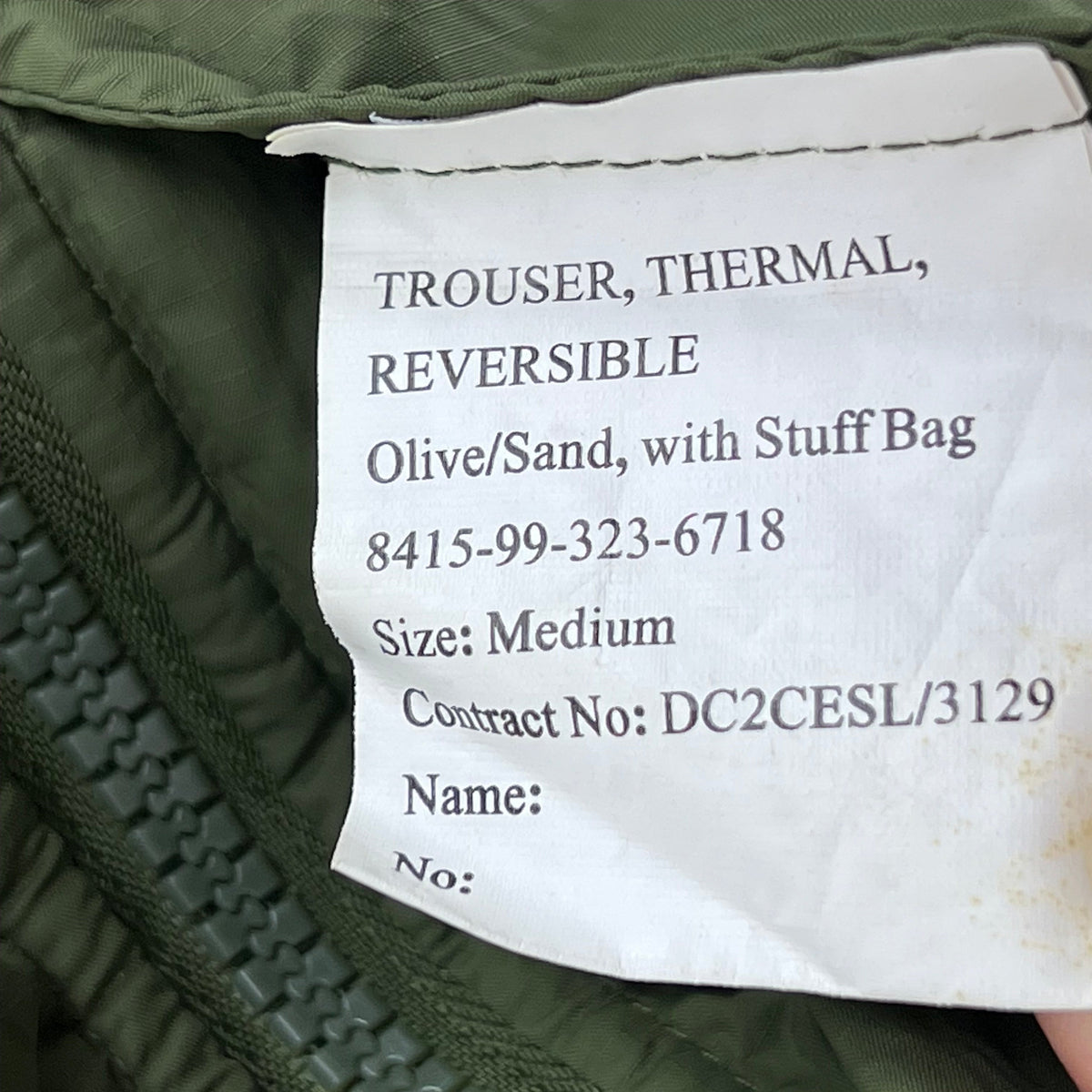 British Army Reversible Thermal Olive Green / Tan Quilted Trousers - Medium