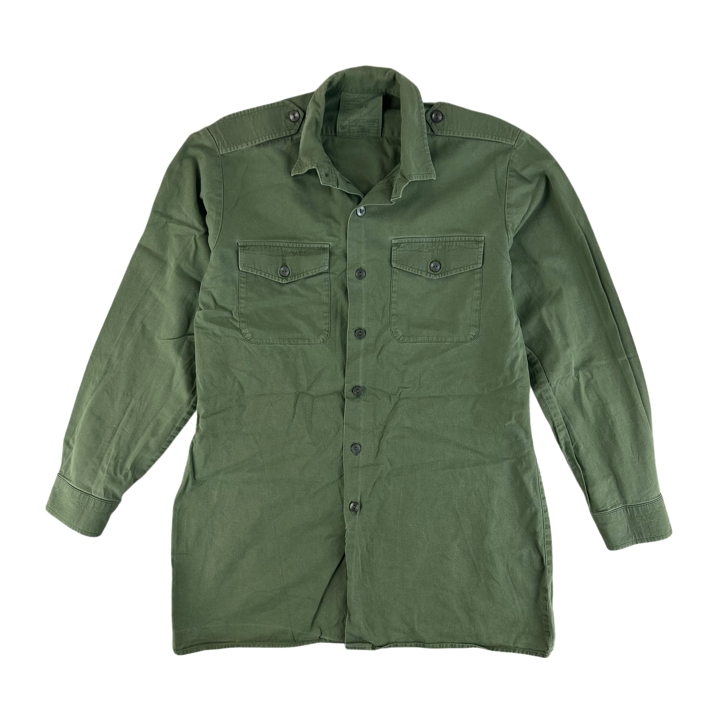 British Army Mens Olive Green Cotton Shirt Long Sleeve - Medium