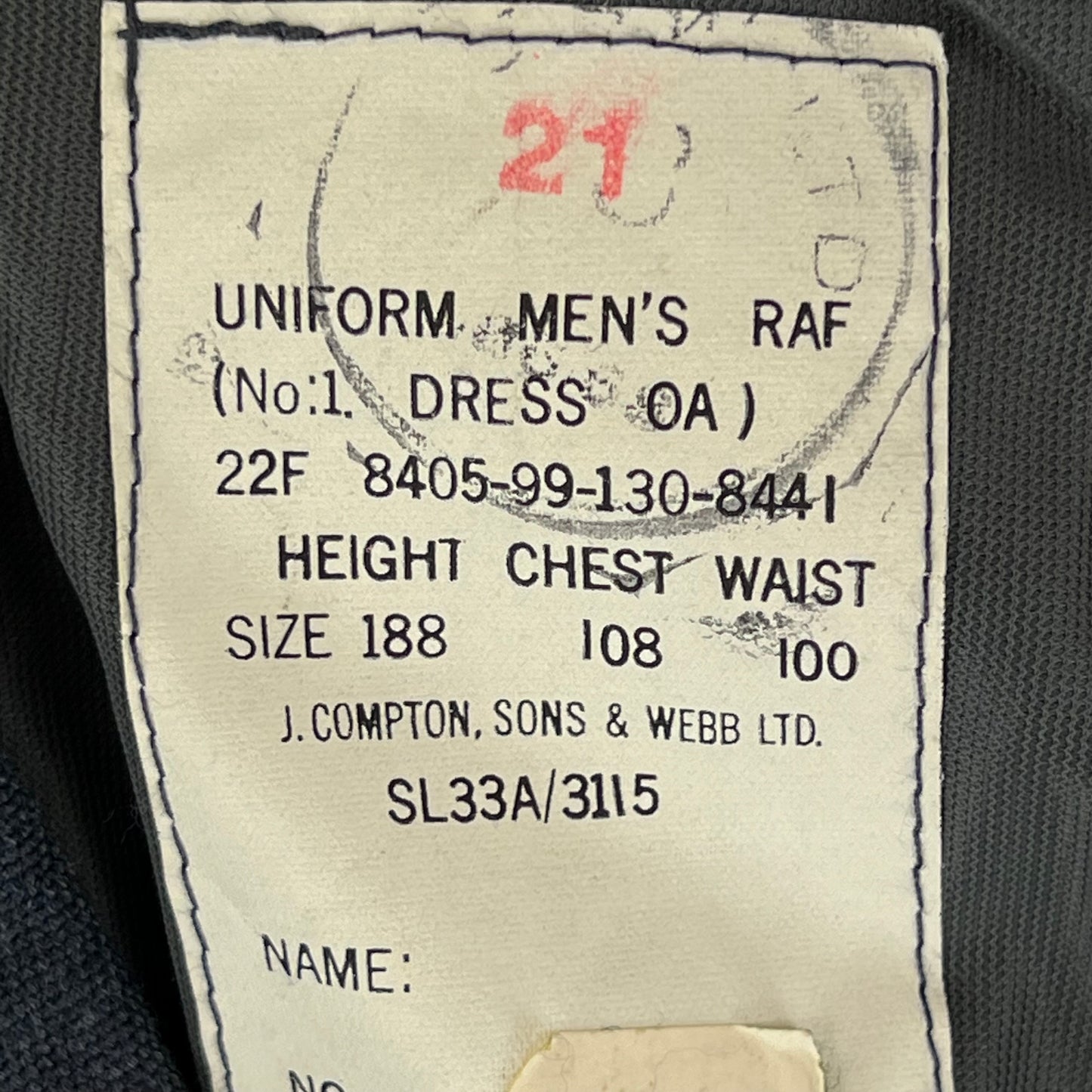 British Royal Air Force No. 1 O.A. Dress Jacket - Large 188/108