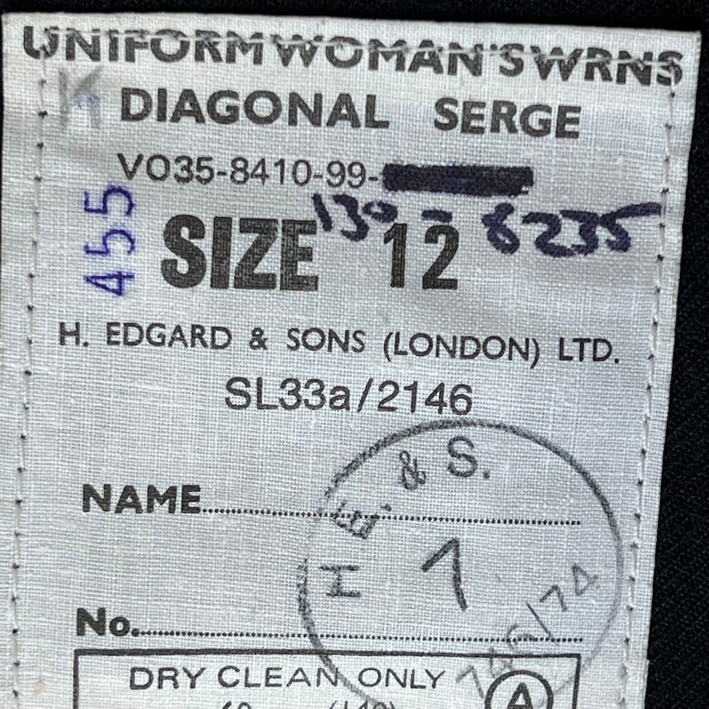 British Royal Navy Women's WRNS Diagonal Serge Black Blazer - Small SIZE 12