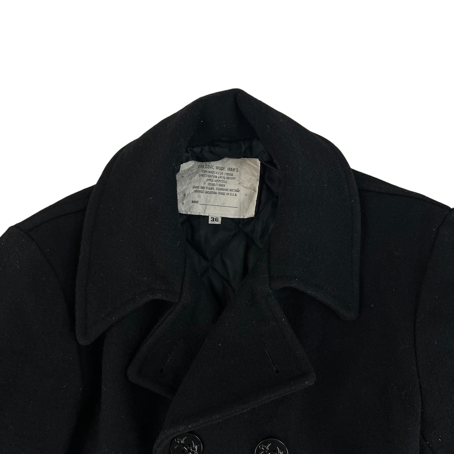 US Navy 70s Black Wool Peacoat - Medium