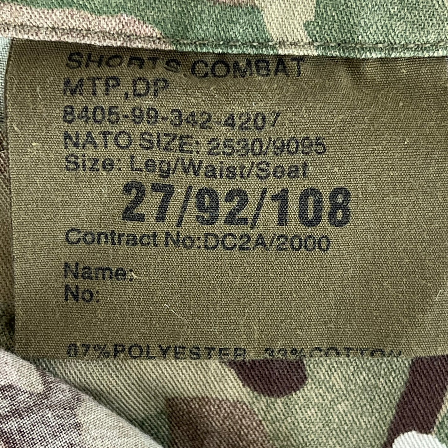 British Army MTP Camouflage Shorts - W36