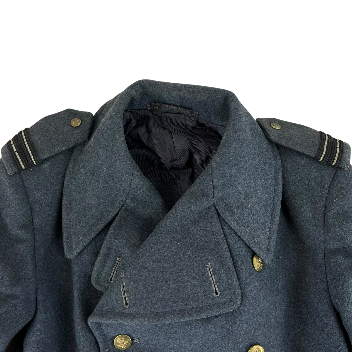 British RAF WW2 40's Officer's Blue Grey Wool Greatcoat w/ Belt - Medium Size 6