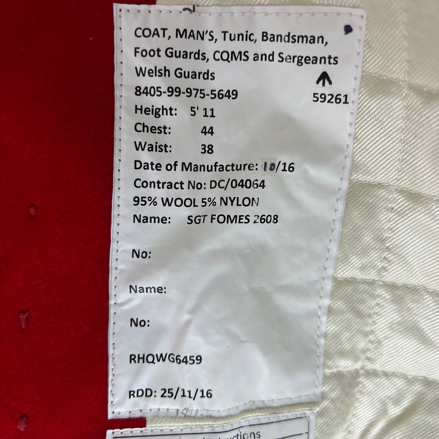 British Army CQMS & Sergeants Bandsman's Tunic Jacket w/ Wings - Welsh Guards - Medium