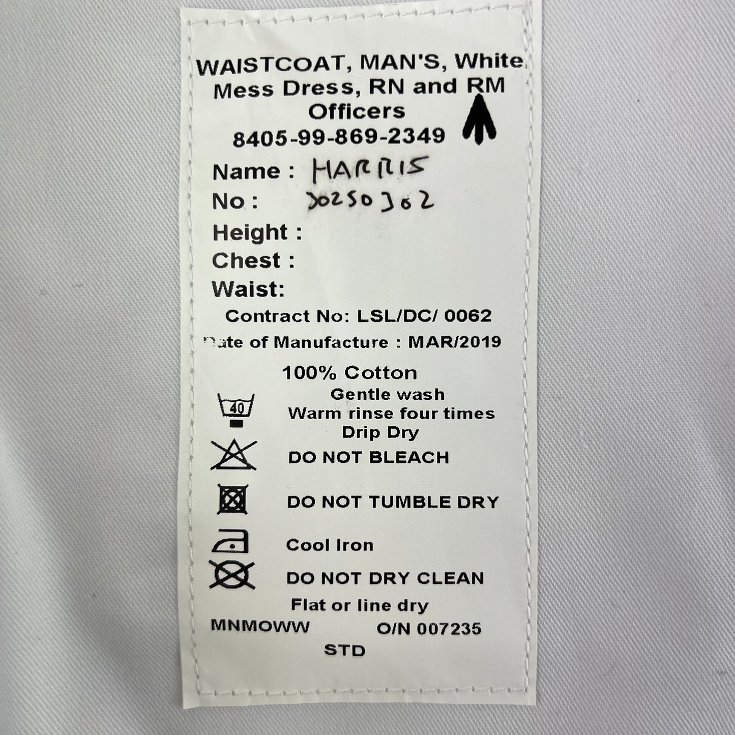 British Royal Navy & RM White Mess Dress Waistcoat -  Small / Medium