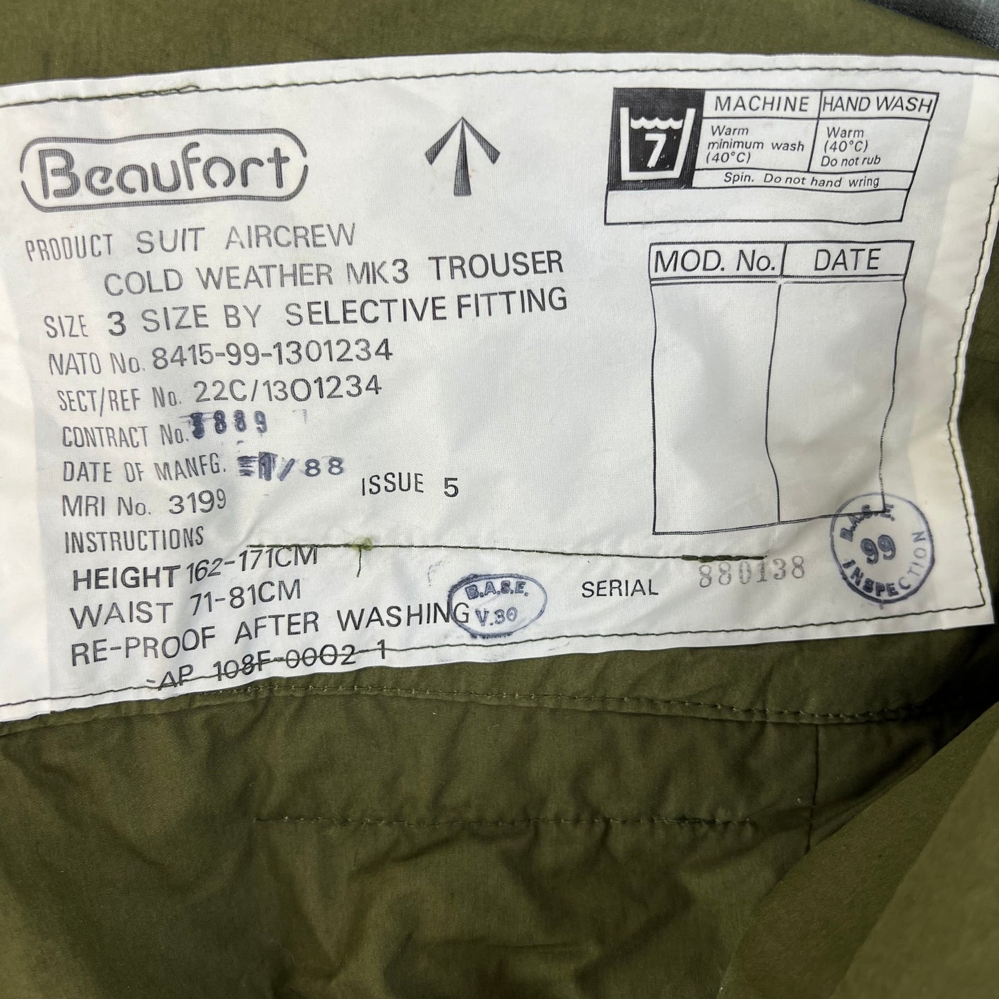 British RAF Beaufort MK3 FR Cold Weather Aircrew Trousers - W32 L26 SIZE 3