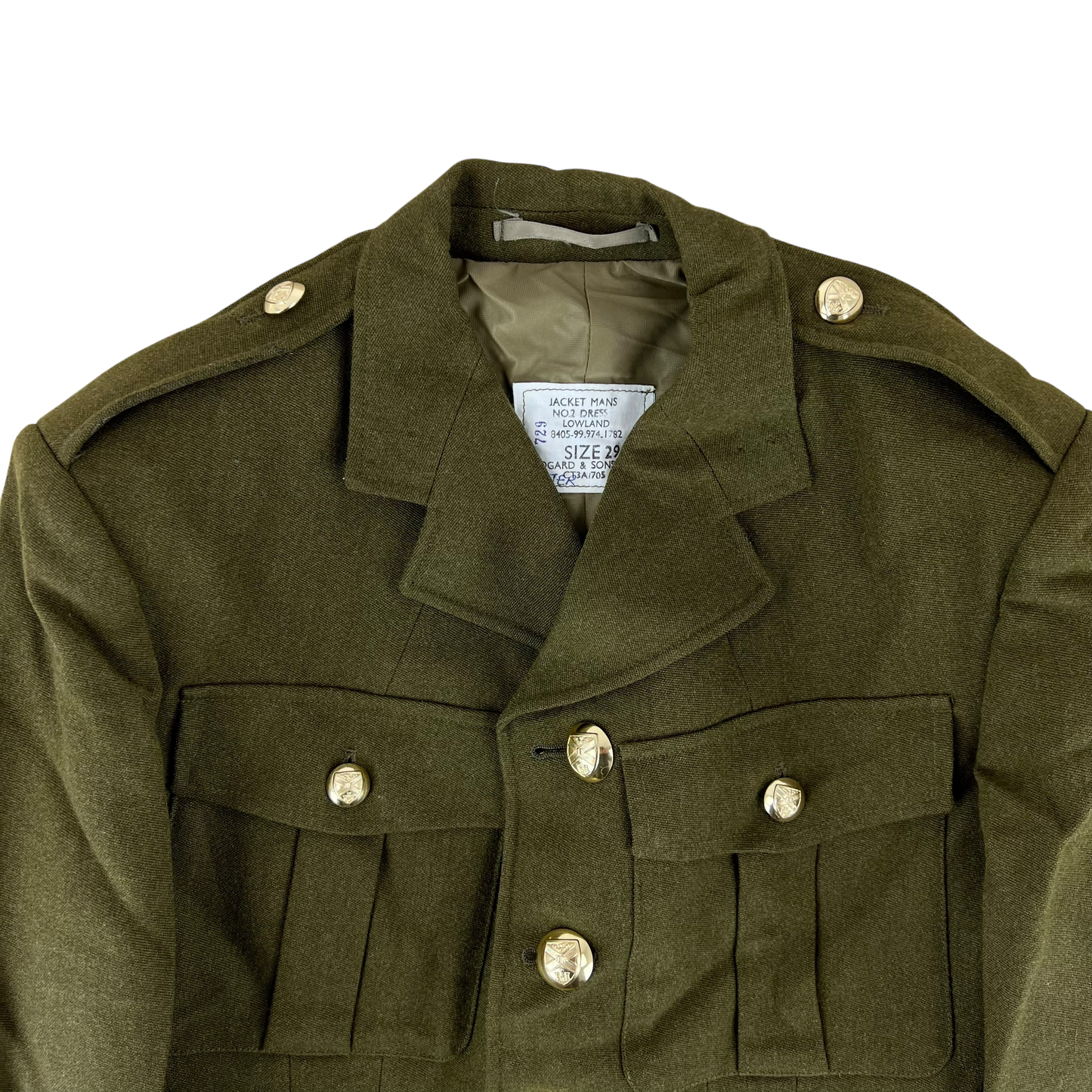 British Army No. 2 Dress Jacket Green 80s Scottish Pattern w Belt - Edinburgh University Officers' Training Corps - Medium