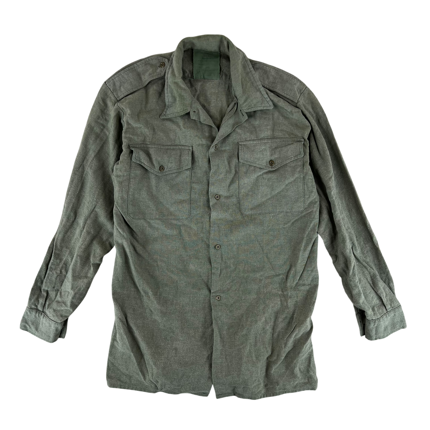 British Army Mens Olive Green Wool Shirt Long Sleeve - Medium SIZE 2