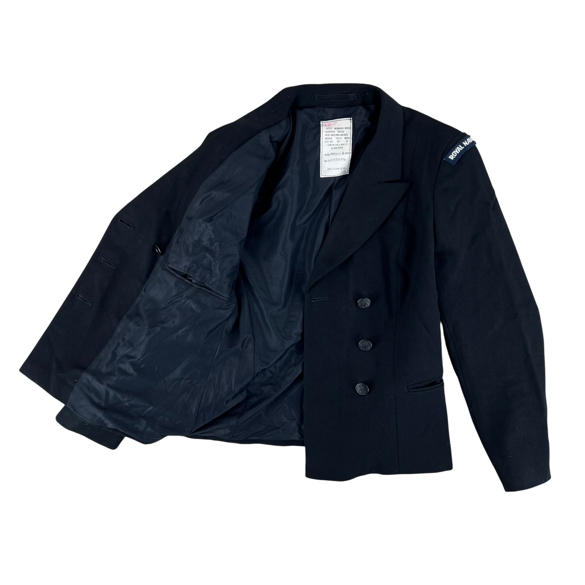 British Royal Navy Women's WRNS Diagonal Serge Black Blazer - Small