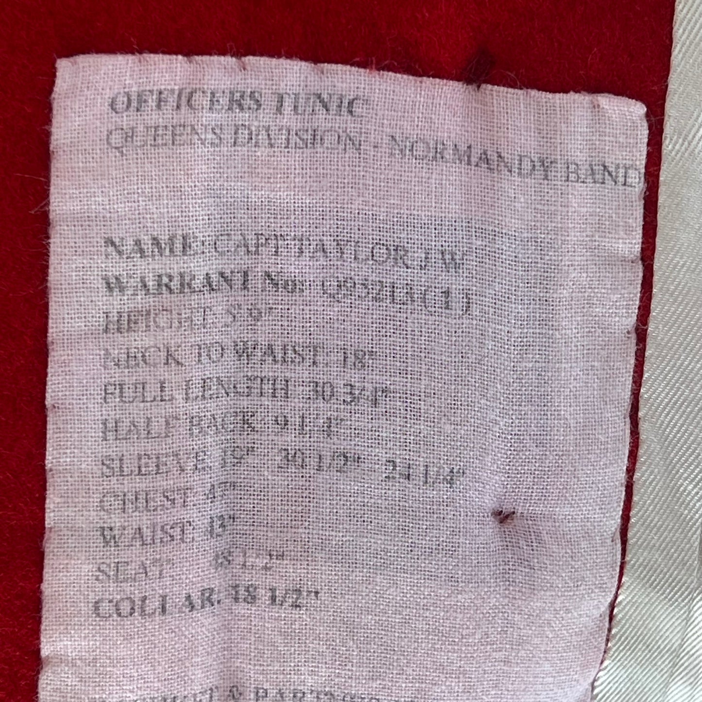 British Army Red Tunic Jacket - Queen's Division Normandy Band - Large