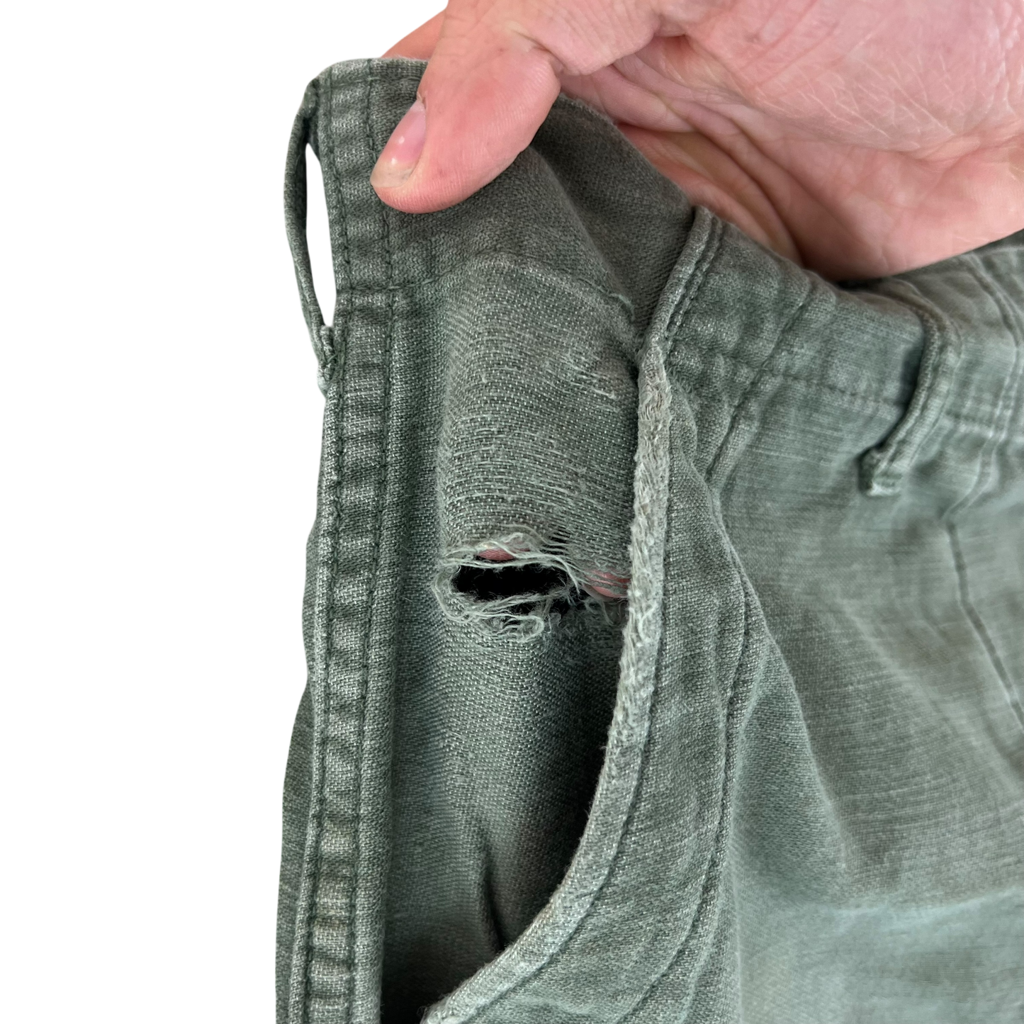 US Army 60s Sateen Olive Green Fatigue Trousers - W32 L26.5