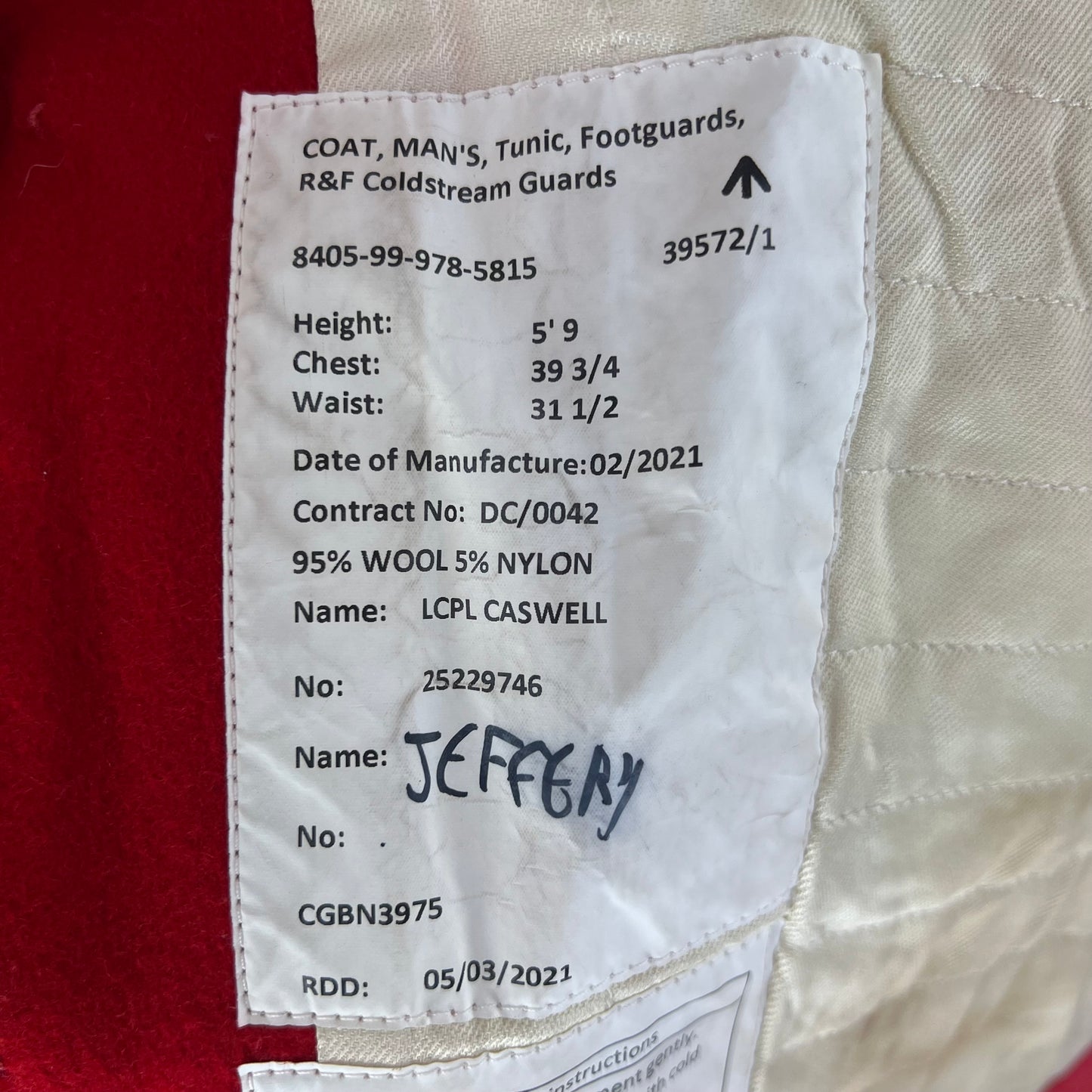 British Army Footguard's Jacket R & F - Coldstream Guards - Medium
