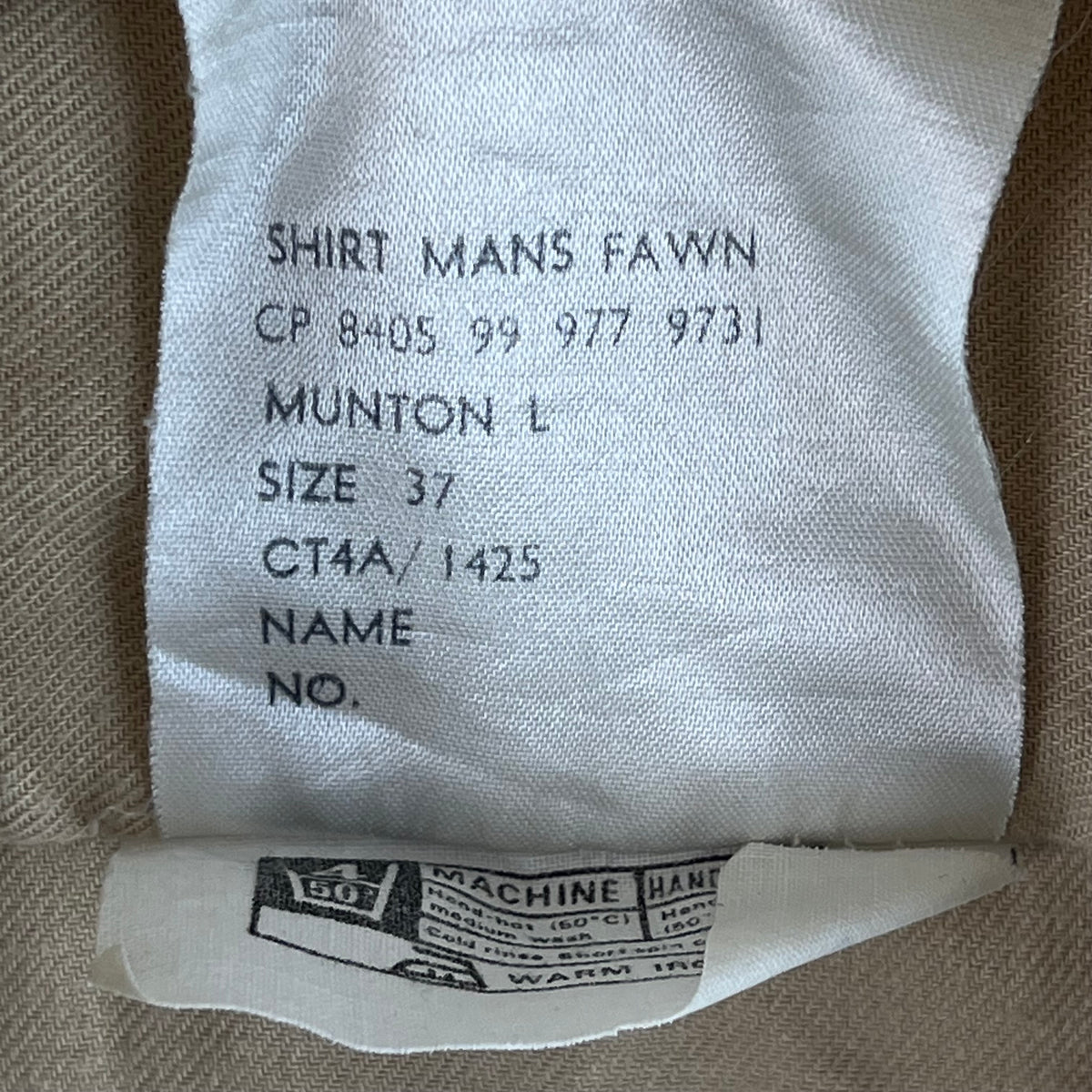 British Army Mens Fawn Cotton Shirt Long Sleeve - Small C37