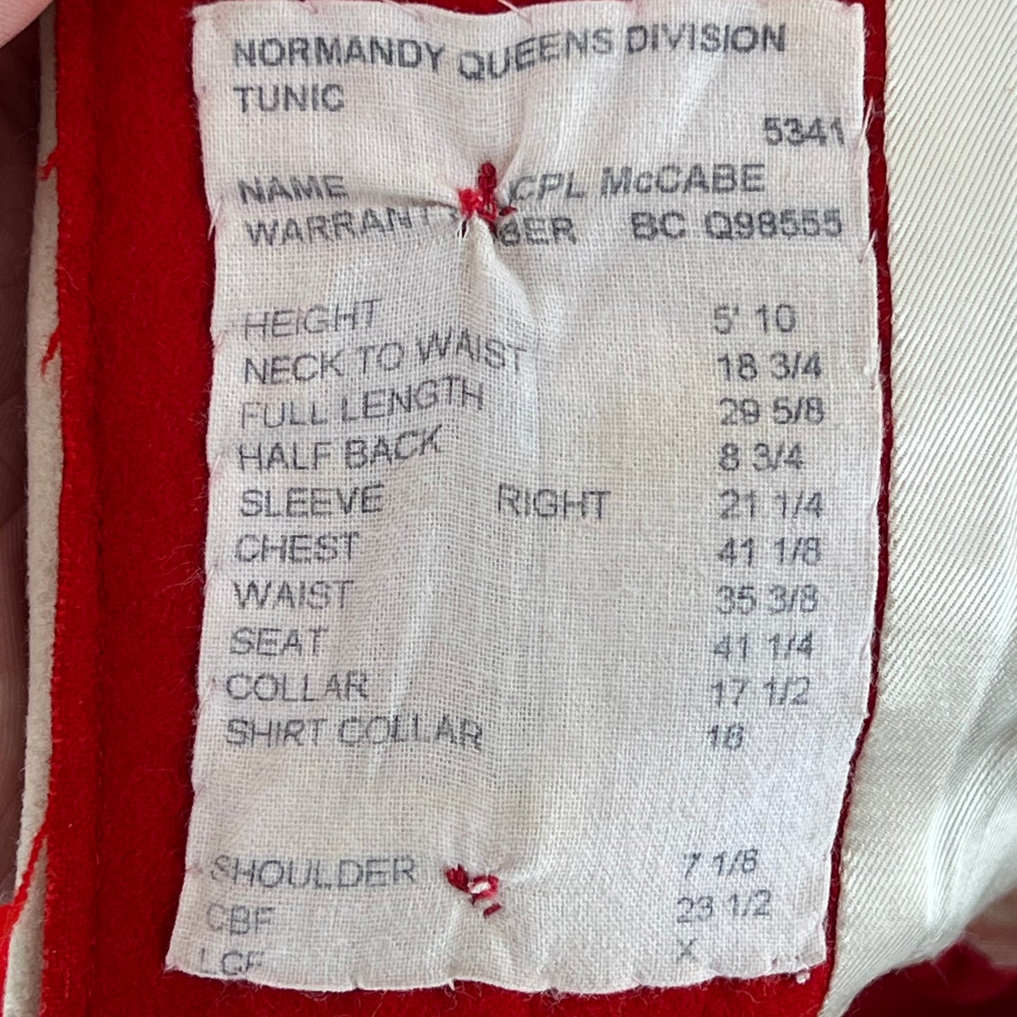 British Army Red Tunic Jacket - Queen's Division Normandy Band - Medium