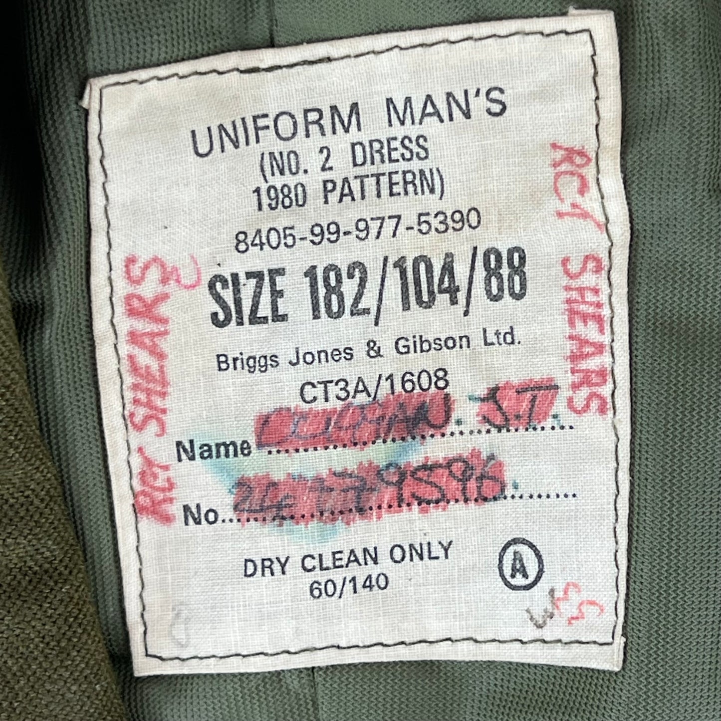British Army 1980 Pattern No. 2 Khaki Green Dress Jacket - Royal Artillery - Medium 182/104