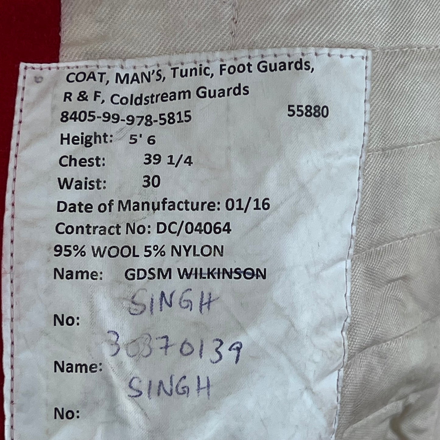 British Army Footguard's Jacket R & F - Coldstream Guards - Medium