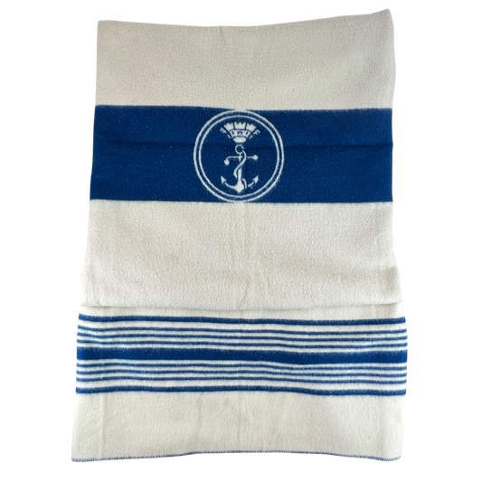 Italian Navy Pure Wool White Blanket