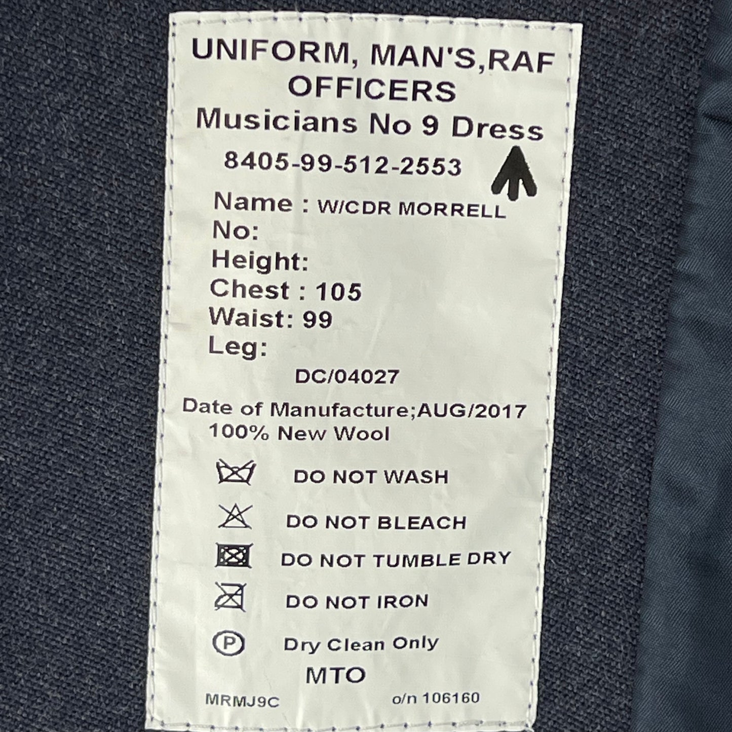 British Royal Air Force No 9 College Musician's Dress Jacket - Large