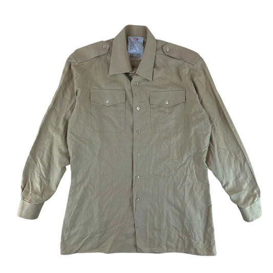 British Army Mens Fawn Shirt Pure Cotton Long Sleeve - Large C42