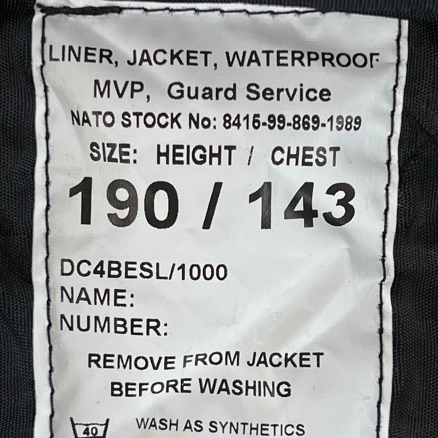 British Police / MoD Guard's Jacket Liner - XXXXX Large