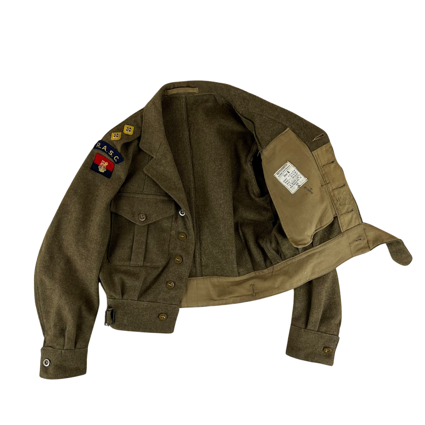 British Army 50s Khaki Ike 1949 Pattern Battle Dress Jacket - RASC - Small SIZE 4