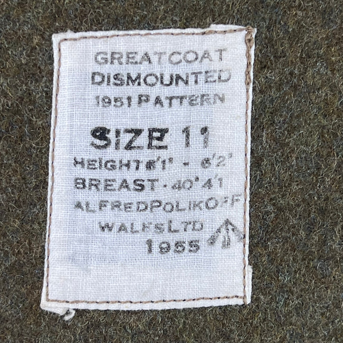 British Army 1951 Pattern Dismounted Greatcoat - Irish Guards - Large SIZE 11