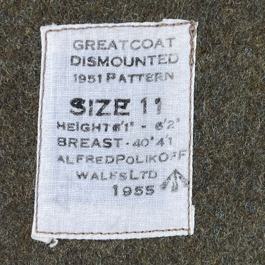 British Army 1951 Pattern Dismounted Greatcoat - Irish Guards - Large SIZE 11
