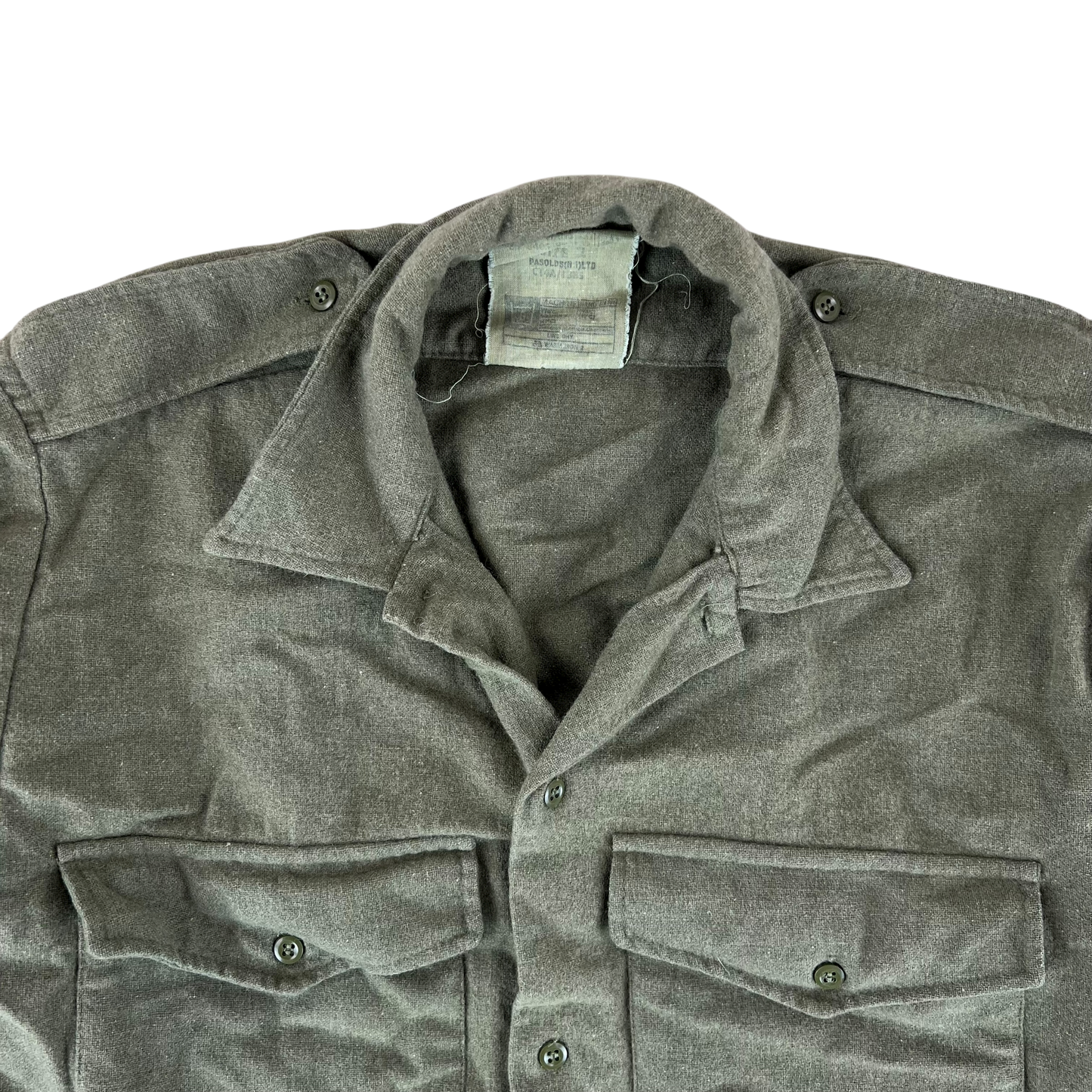 British Army Mens Olive Green Wool Shirt Long Sleeve - Medium SIZE 2