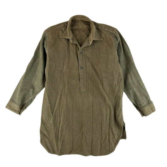British Army WW2 Khaki Collared Wool Shirt - Large