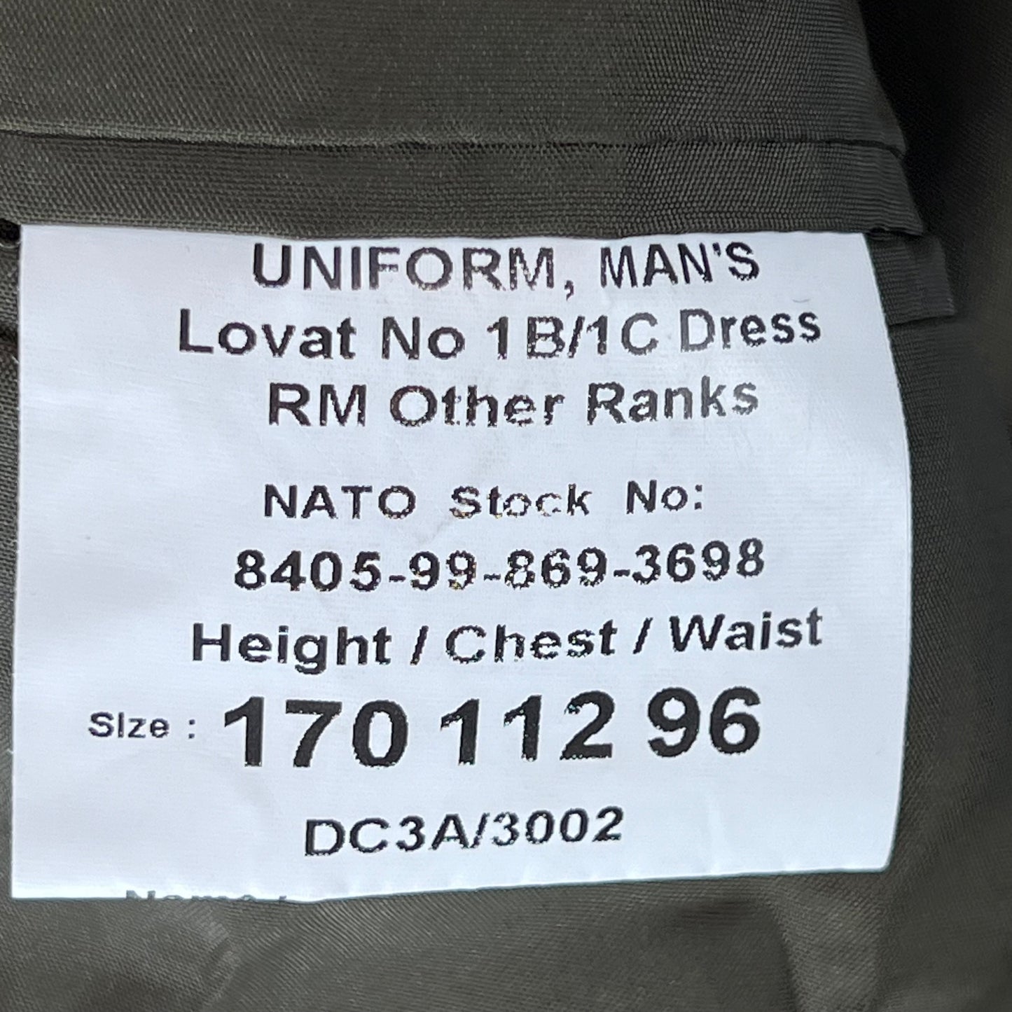 British Royal Navy Royal Marines Lovat No. 1B / 1C Dress Jacket - Large 170/112