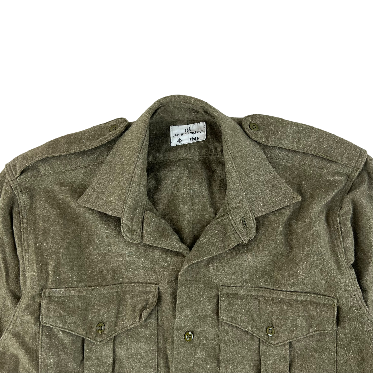 British Army 60s Khaki Collared Wool Shirt - Medium