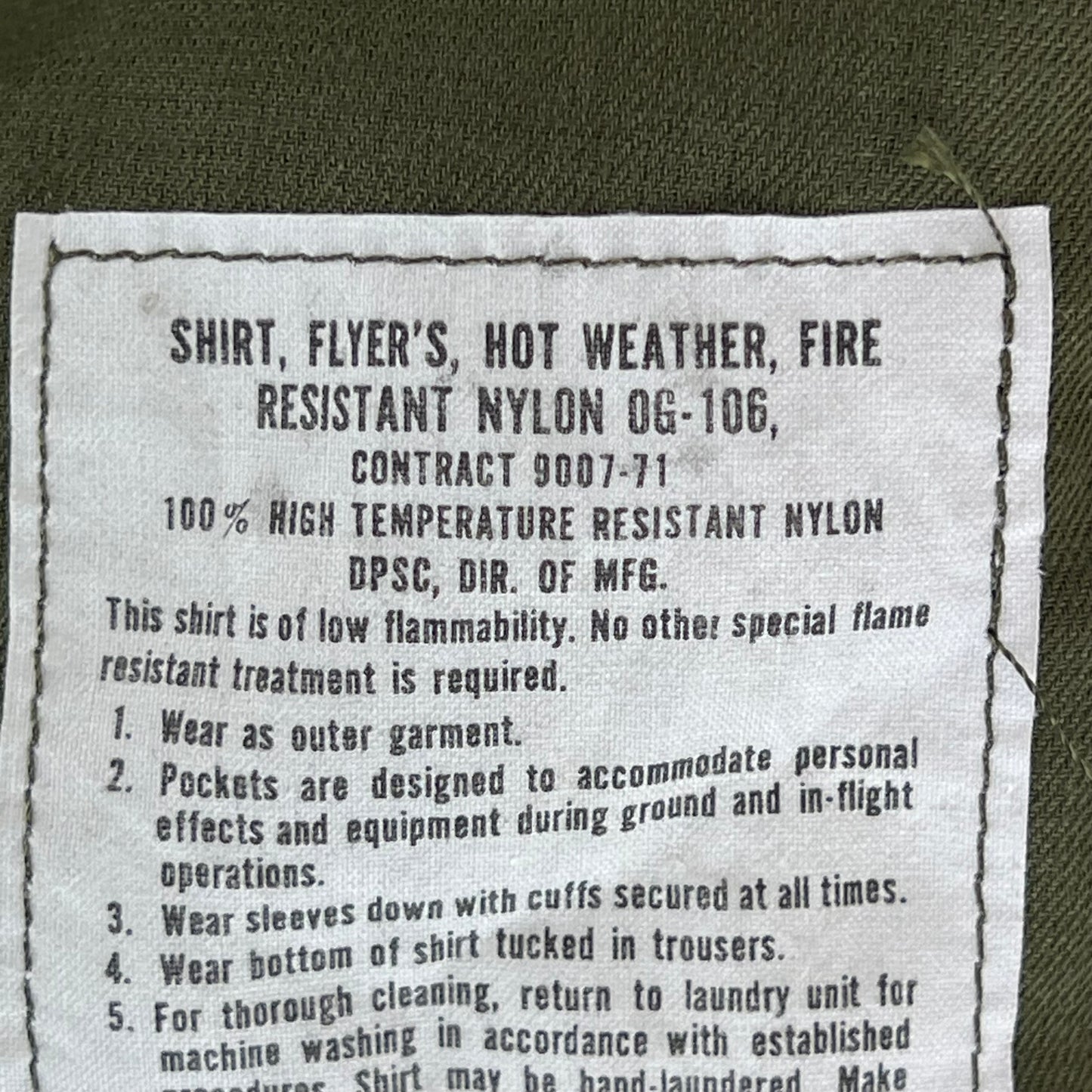 US Air Force 70's Green FR Hot Weather Flyer's Shirt - Small